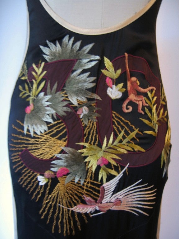 Gaultier Vintage Silk Dress w Emboidery & Number Appliques In Excellent Condition In Water Mill, NY
