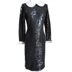 Retro 1960's Sequin Dress With Detachable Collar & Cuffs
