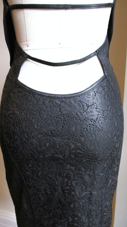 1990s Gianni Versace Laser Cut Leather Plunge Dress 5
