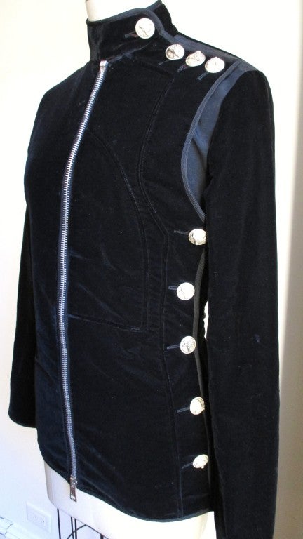 Black Velvet Gaultier Jacket w Metal Ram Head Buttons In New Condition In Water Mill, NY