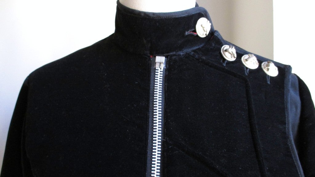Women's Black Velvet Gaultier Jacket w Metal Ram Head Buttons