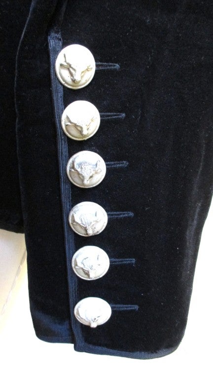 Black Velvet Gaultier Jacket w Metal Ram Head Buttons 2