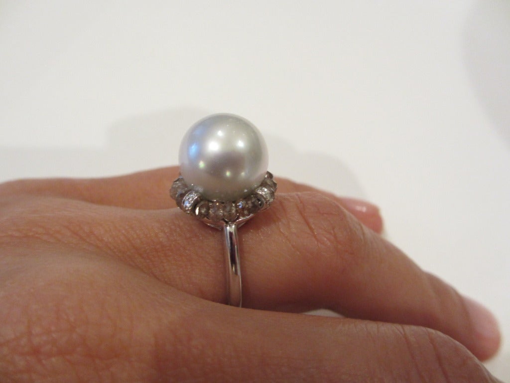 White South Sea Pearl Diamond Ring In New Condition For Sale In New York, NY