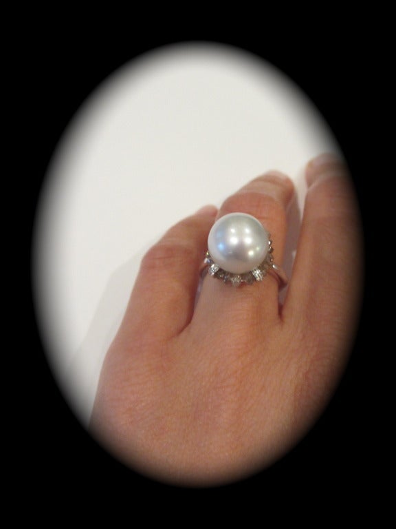 Women's White South Sea Pearl Diamond Ring For Sale