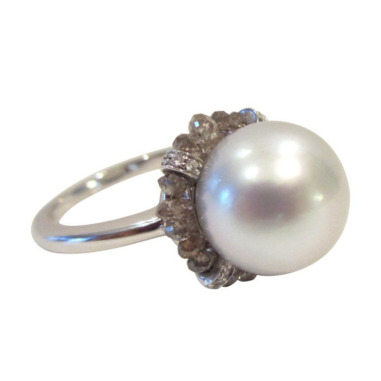 White South Sea Pearl Diamond Ring For Sale