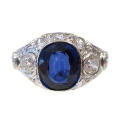 Cushion-Cut Natural Sapphire and Diamond Ring