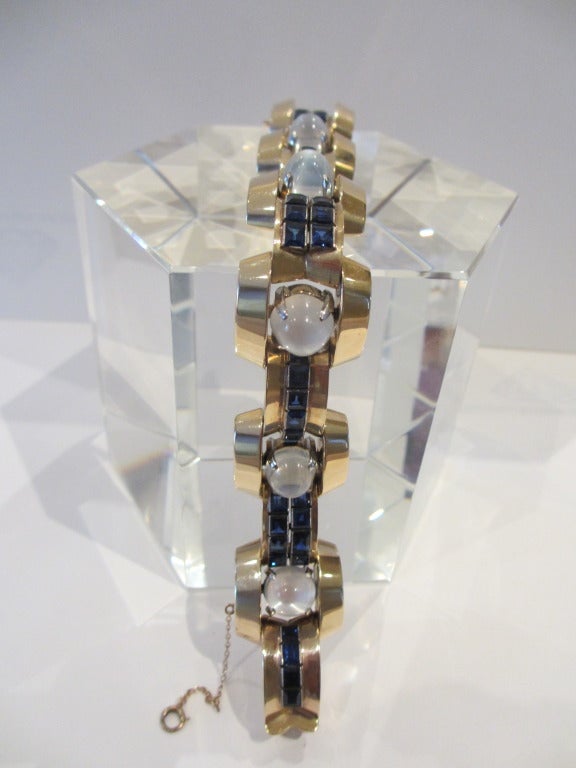 Rose Gold, Moonstone and Sapphire Retro Bracelet