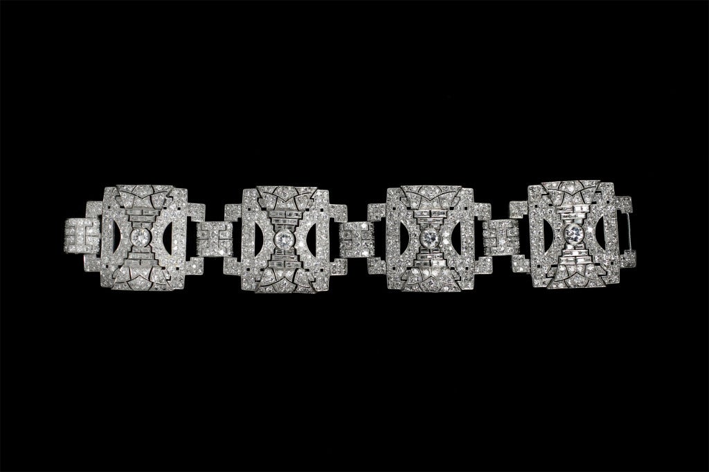 Dramatic Large Jazz Age Diamond Bracelet
Set with approximately 55 carats of diamonds. 
