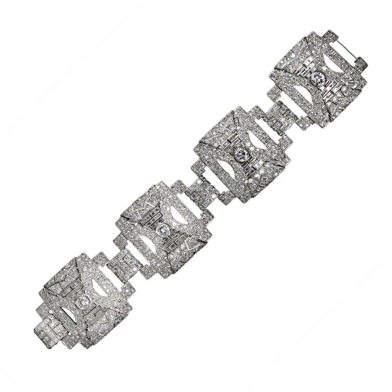 Dramatic Large Jazz Age Diamond Bracelet For Sale