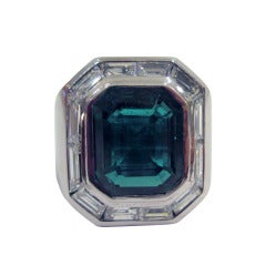 Natural Emerald-Cut Emerald and Diamond Ring