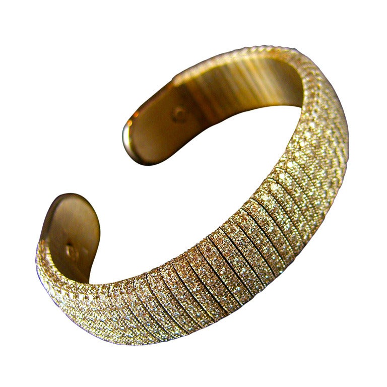 Diamond Gold Fabric Coil Cuff Bracelet For Sale