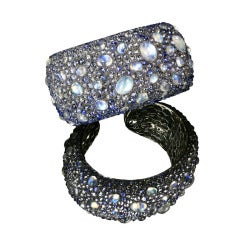 Moonstone Sapphire White Gold Cuff Bracelet