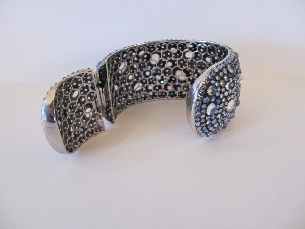 Moonstone Sapphire White Gold Cuff Bracelet