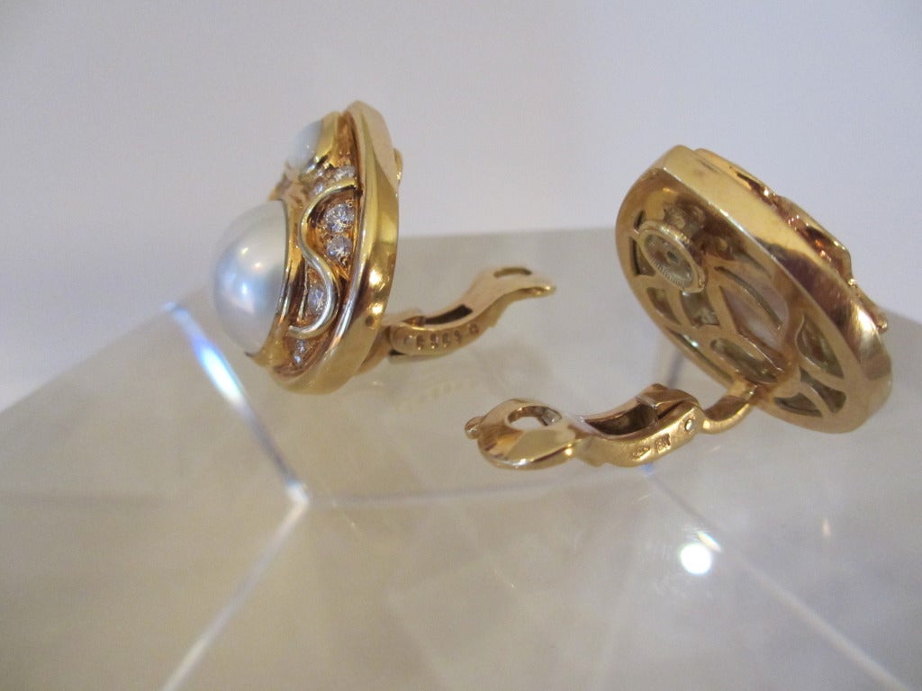 Marina B.  Yellow Gold, Mabe Pearl, Mother Of Pearl and Diamond Earclips