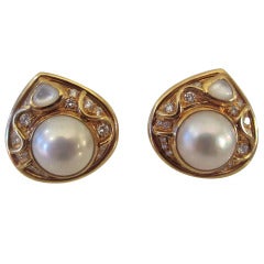 Marina B.  Yellow Gold, Mabe Pearl, Mother Of Pearl and Diamond Earclips