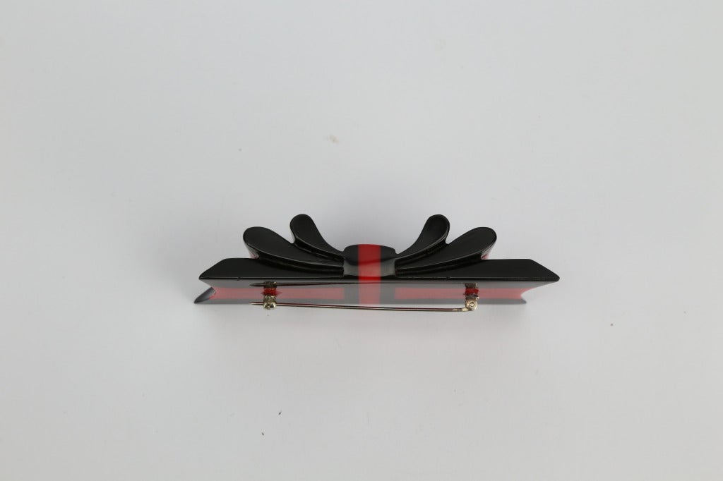 Fabulous Designer Chunky Red and Black Bakelite Layered Bow Tie Ribbon Pin Brooch. For that Special Someone, including You!