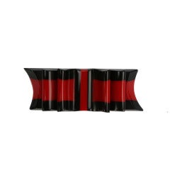 Designer Red and Black Bakelite Bow Ribbon Pin Brooch