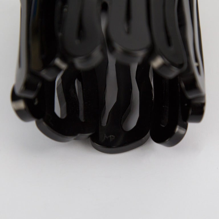 Modernist Large Black Celluloid Clamper Cuff Bracelet 