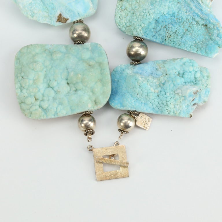 Natürlicher türkisfarbener Druzy-Quarz und Sterlingsilber-Halskette Estate Fine Jewelry (Modernistisch) im Angebot