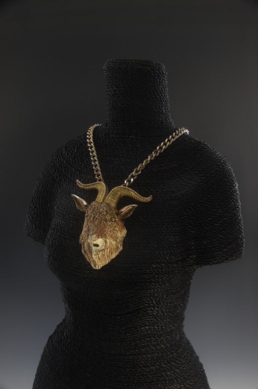 Women's or Men's Razza Figural Animal Pendant Necklace in the Zodiac sign of the Goat C1970s