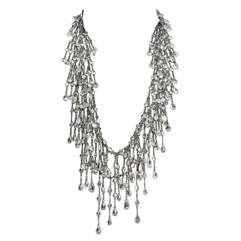 Cascade Multi Strand Swarovski Crystal Long Silver Necklace For Sale at ...