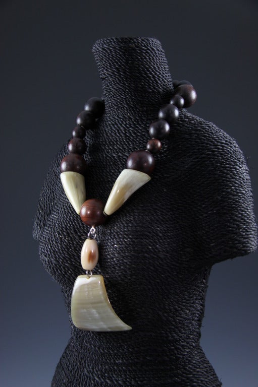 Women's One-of-a-Kind Natural Wood and Horn Modernist Necklace