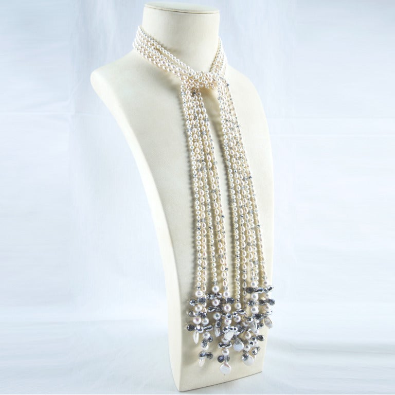 Contemporary Pearls and Crystal Multi-strand Statement Necklace