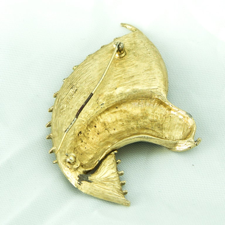 Rare SWOBODA Figural Jade and Turquoise Flying Fish Brooch Pin