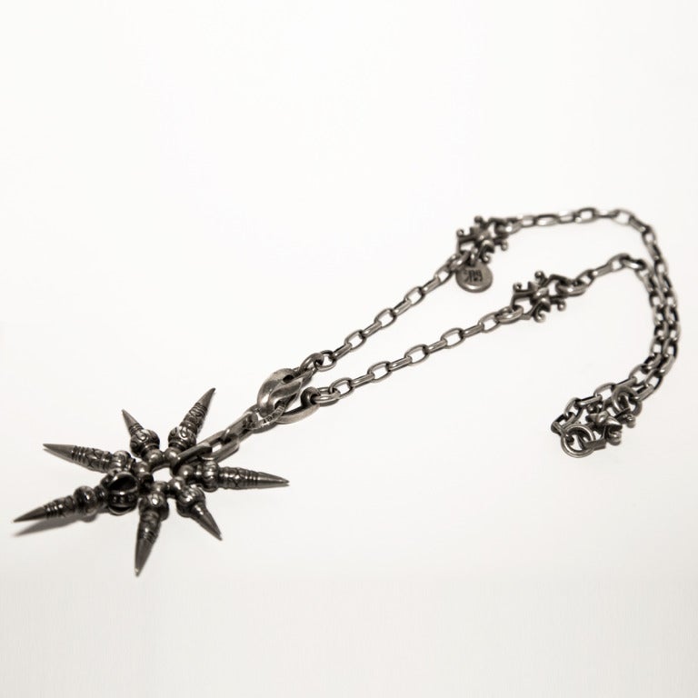 Shinobi Ninja Throwing Star Sterling Silver Link Chain Goth Punk Necklace In Excellent Condition In Montreal, QC