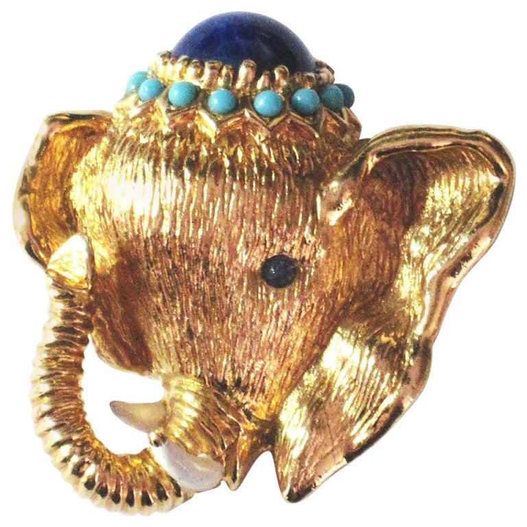 Golden Elephant Panetta Brooch Pin C1960s