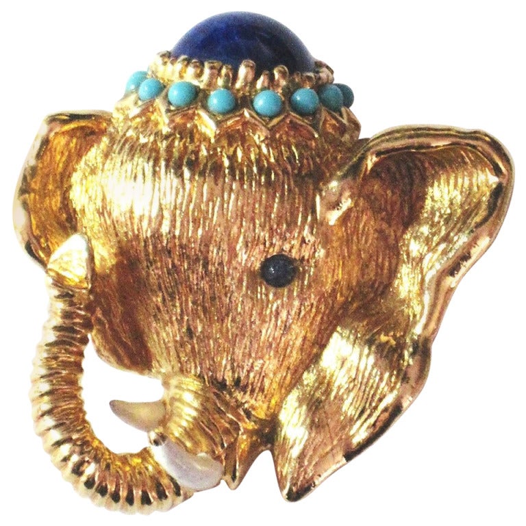  Golden Elephant Panetta Brooch Pin C1960s