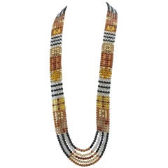Vintage Long Multicolored Glass Beads Patchwork Runway Necklace