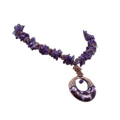 Free-form Amethyst and Copper Necklace and Earrings