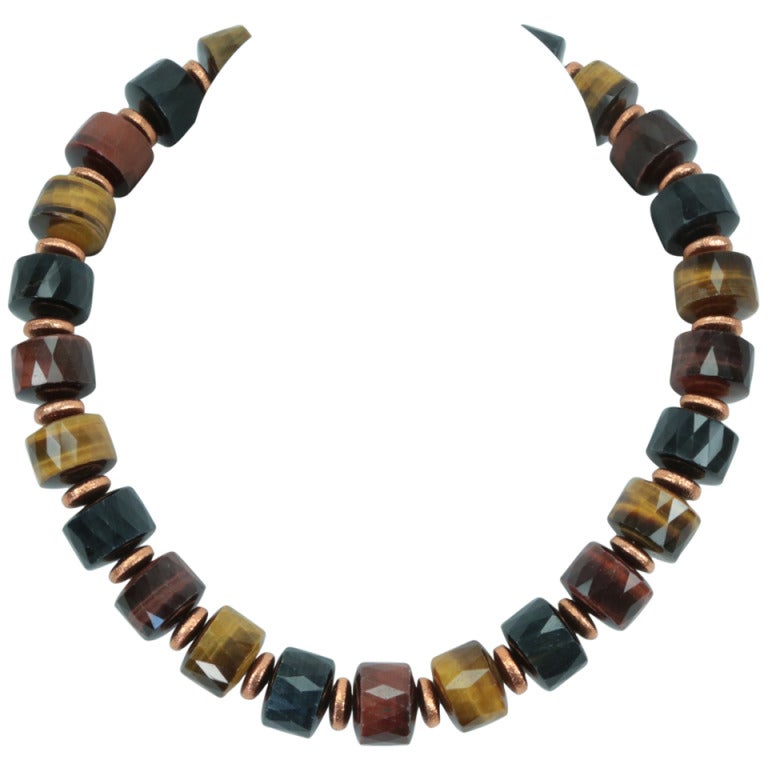 Exquisite Tiger Eye and Copper Statement Necklace Fine Estate Jewelry