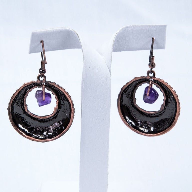 Free-form Amethyst and Copper Necklace and Earrings In New Condition In Montreal, QC