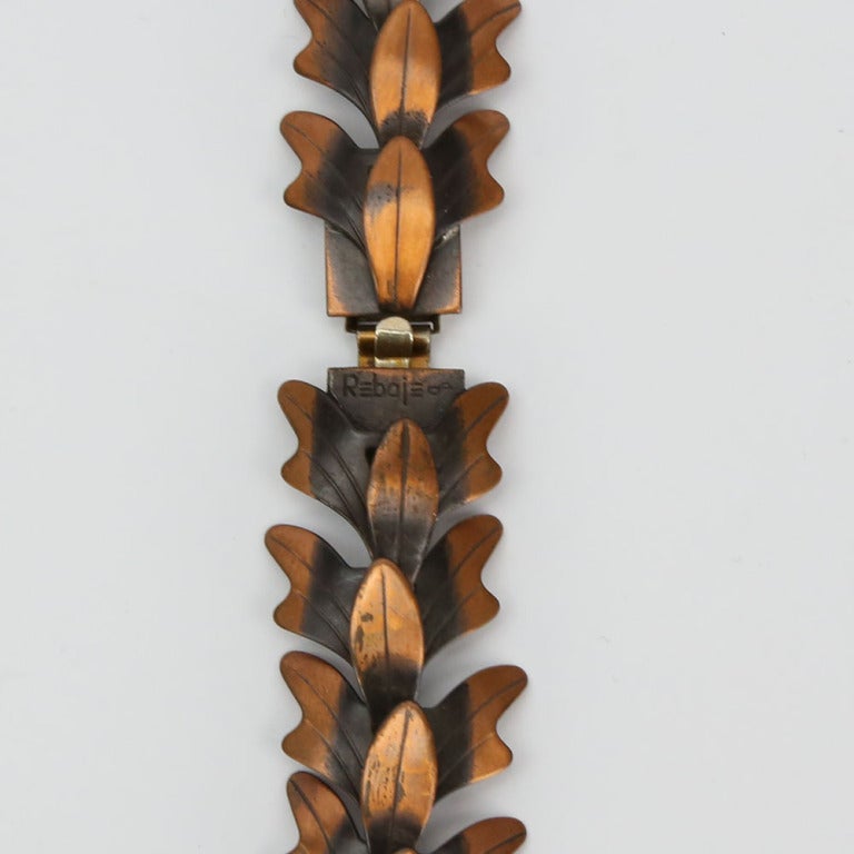 Mid Century Modern Rebajes Modernist Copper Cascading Leaves Necklace In Excellent Condition For Sale In Montreal, QC
