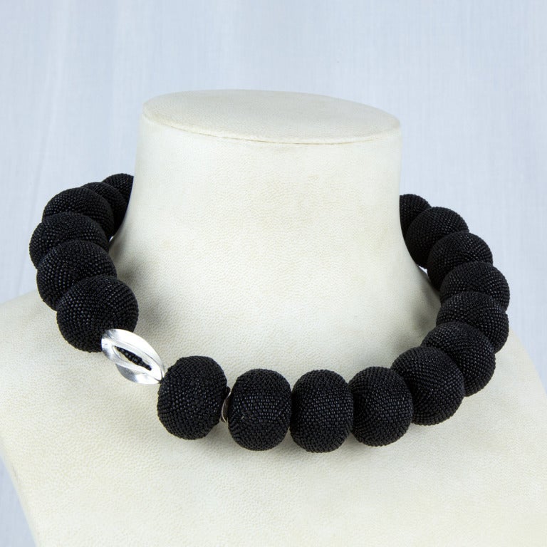 Black Beaded Beads and Sterling Silver Necklace For Sale at 1stDibs