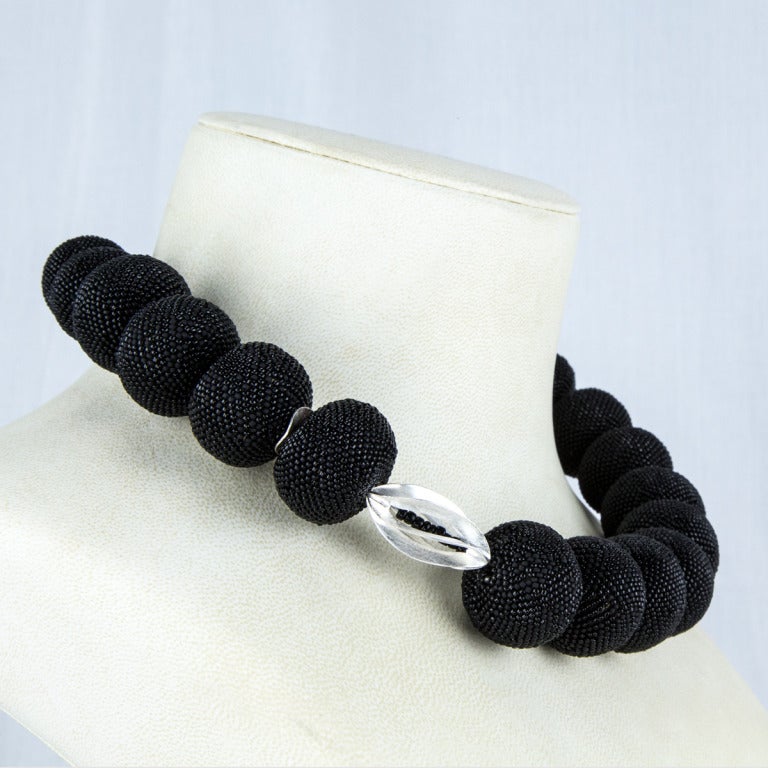 Black Beaded Beads and Sterling Silver Necklace For Sale at 1stDibs