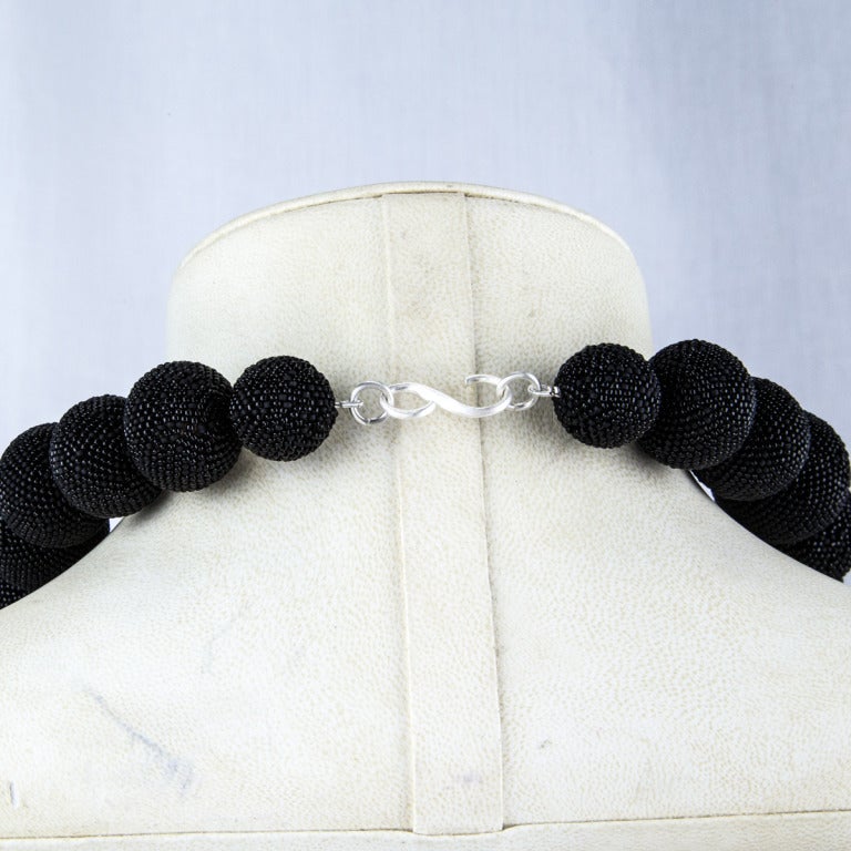 Black Beaded Beads and Sterling Silver Necklace For Sale at 1stDibs