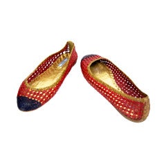 Prada Red Navy Lattice, open weave Leather Ballet Flat Shoes