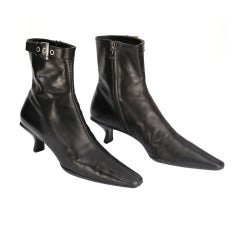 Vintage Black Leather Ankle Boots by Prada Italy