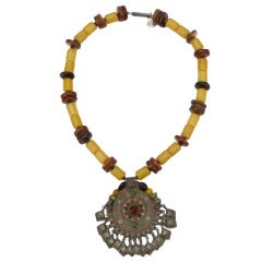 Antique Ethnic Agate Silver Necklace