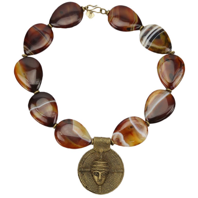 One-of-a-Kind Teardrop Banded Agate Necklace For Sale