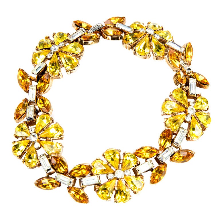 Alfred Philippe for Trifari Retro 1940s Crystal Floral Bracelet