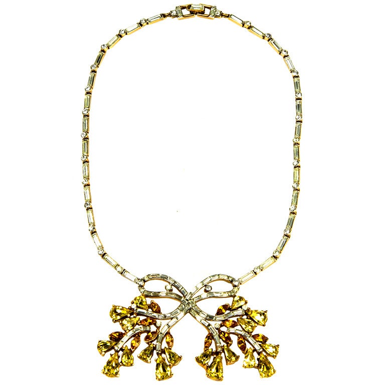 Alfred Philippe for Trifari Retro 1940s Crystal Bow Necklace