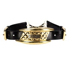 Rare Vintage Chanel Gladiator Gold Black Leather Belt