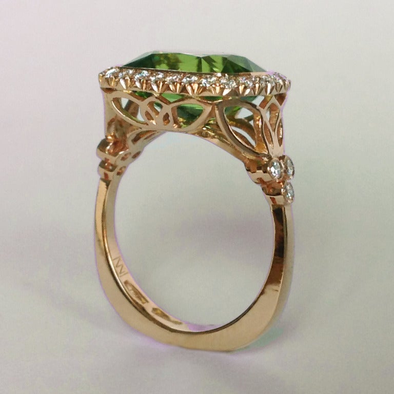 Dalben Peridot Diamant Gold Ring (Kissenschliff)