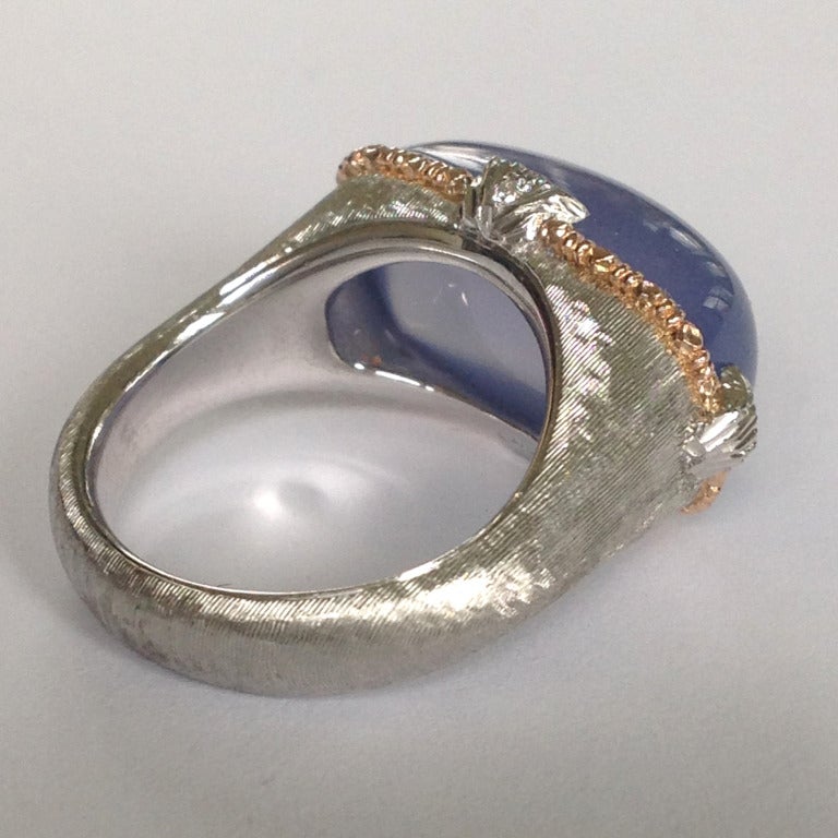 Dalben Namibian Chalcedony Diamond Gold Ring In New Condition In Como, IT