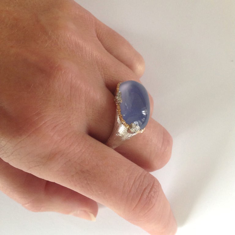 Dalben Namibian Chalcedony Diamond Gold Ring 4