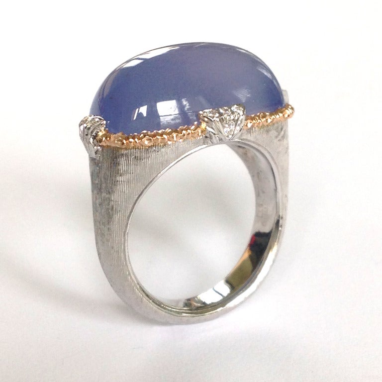 Dalben Namibian Chalcedony Diamond Gold Ring 1